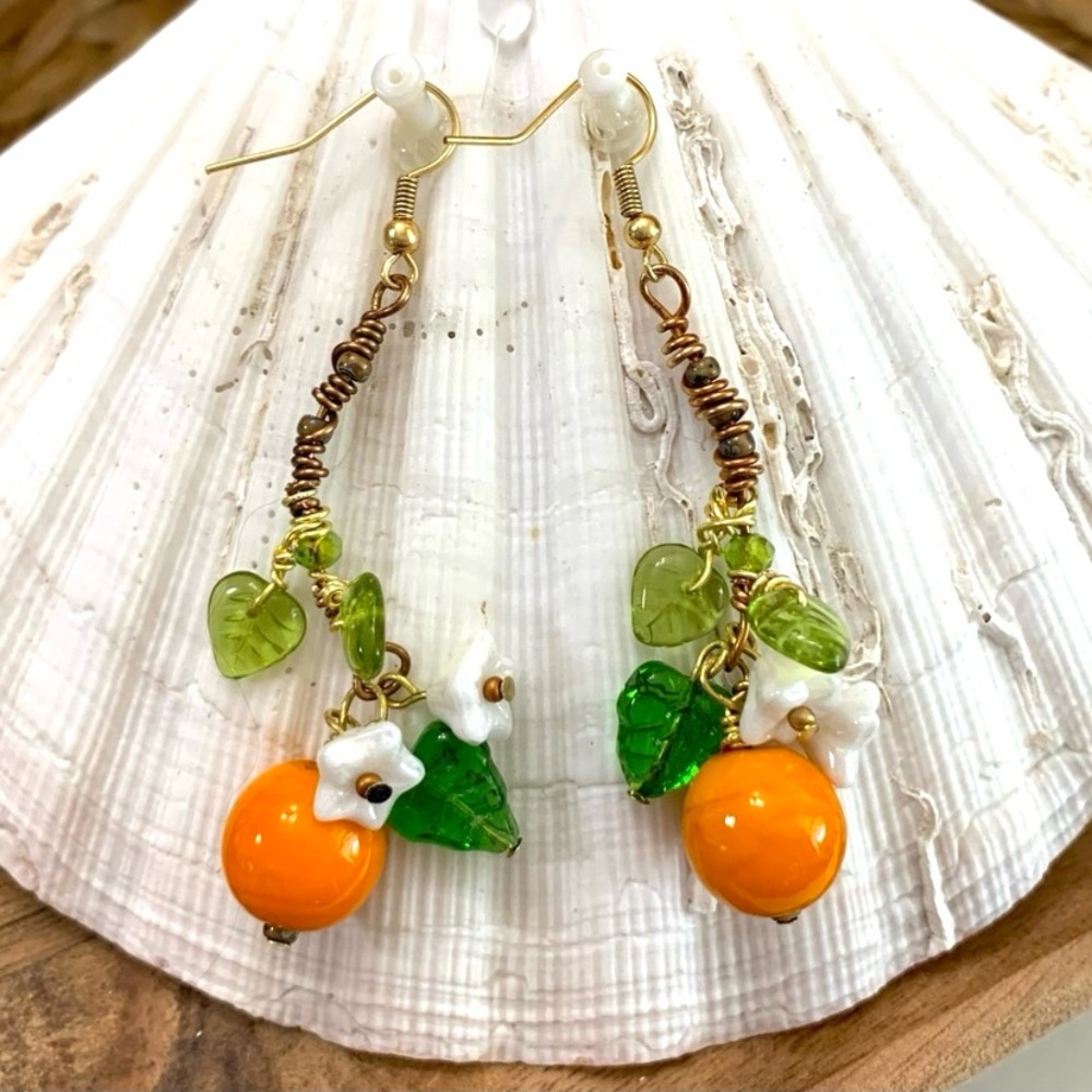Orange Blossom Artisan Glass Earrings - Picture 5 of 8